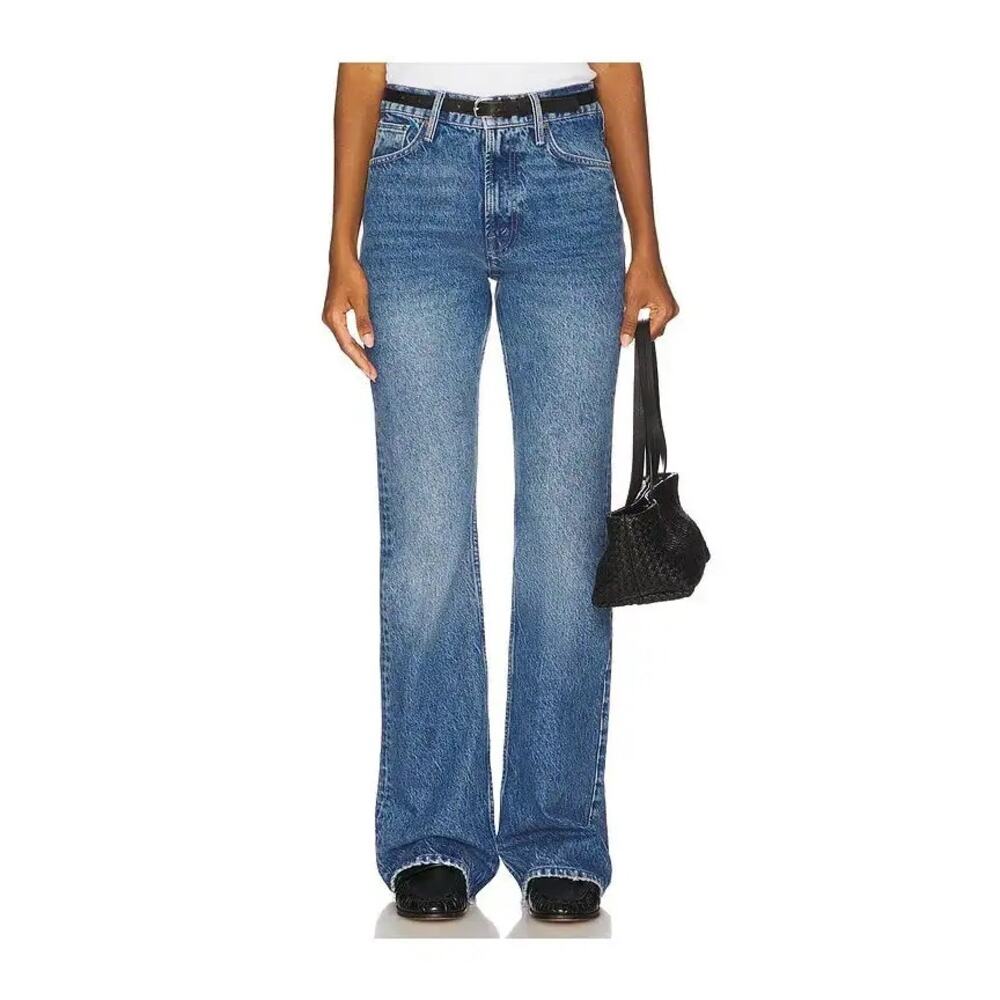 Mother The Chomp Heel Chew Jean Blue Mid Rise Flare Frayed Hem Raw Edge Denim 27